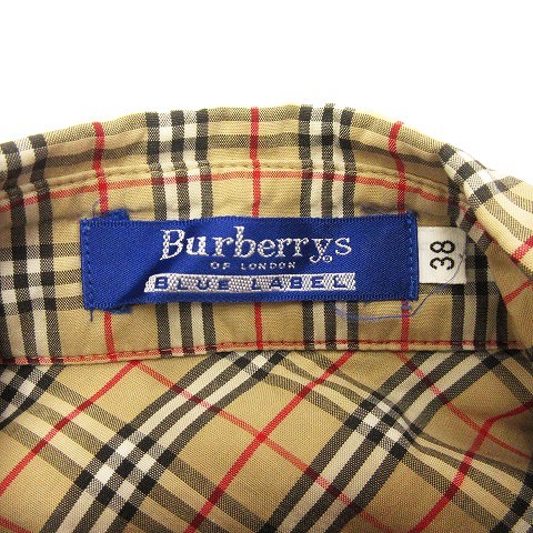 バーバリーブルーレーベル ブラウス BLUE ブルー (バーバリー ラクマ バーバリーズブルーレーベル シャツ ブラウス 長袖 ノバチェック 刺繍 ワンポイント ロゴ コットン ベージュ系 38 ECR レディース