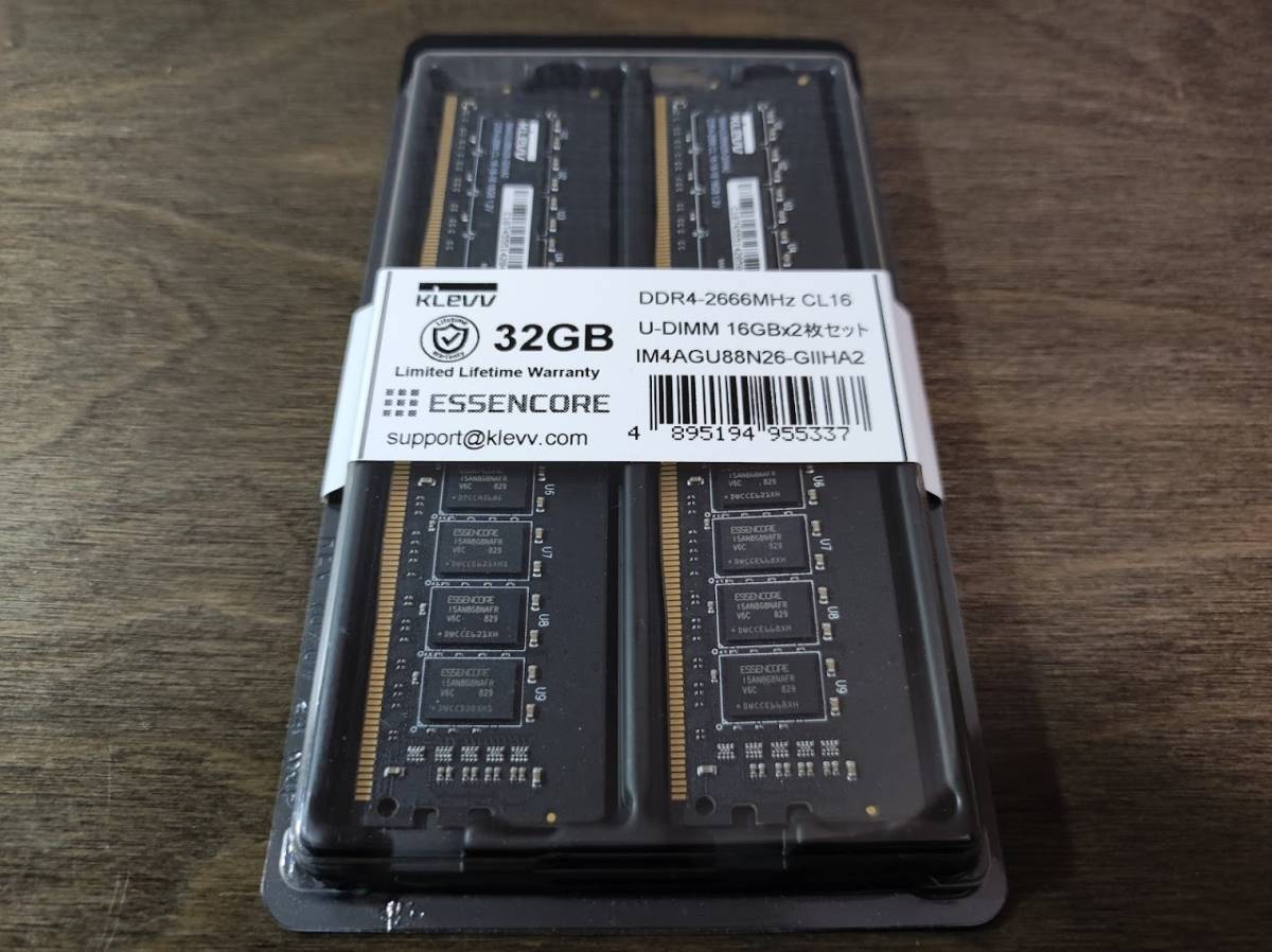 DDR4-2666(PC4-21300) 32GB(16GBx2枚組) CL16 KLEVV Essencore