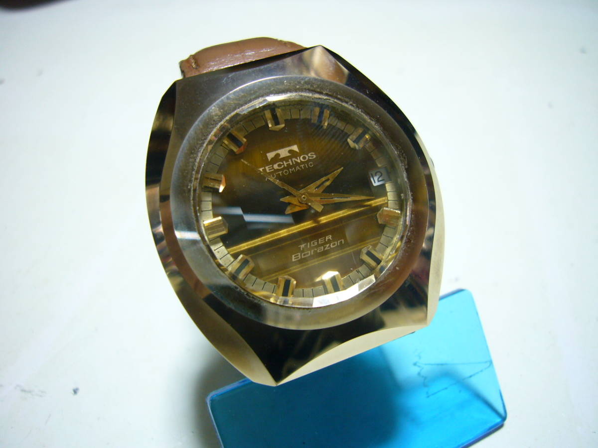 TECHNOS テクノス タイガーボラゾン カットガラス 自動巻き腕時計
