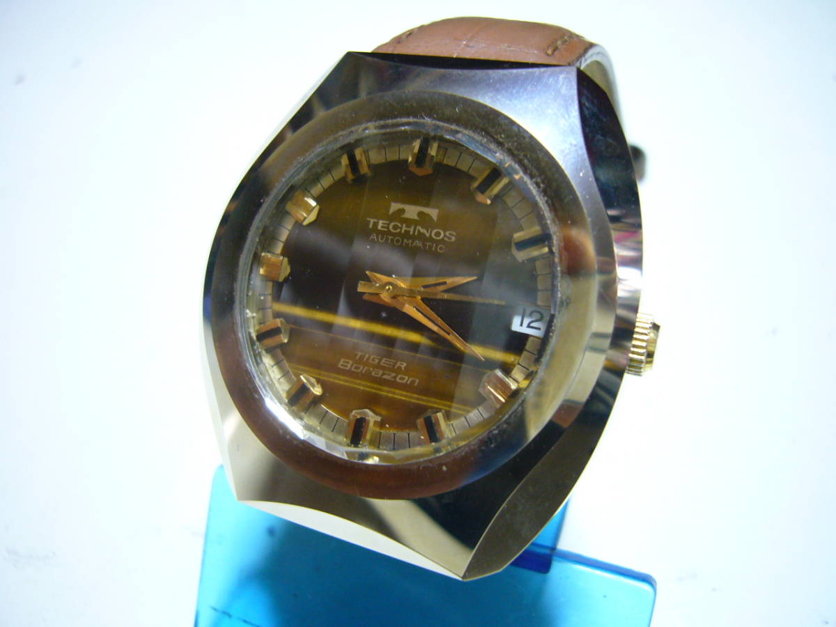 ☆テクノス TIGER Borazon カットガラス 自動巻き メンズ時計 テクノス