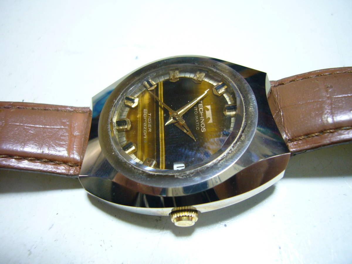 ☆テクノス TIGER Borazon カットガラス 自動巻き メンズ時計 テクノス