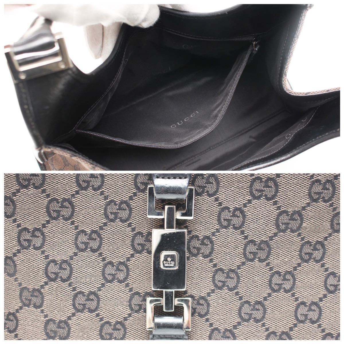1円～】最高級 美品 グッチ GUCCI ジャッキー GGキャンバス レザー 