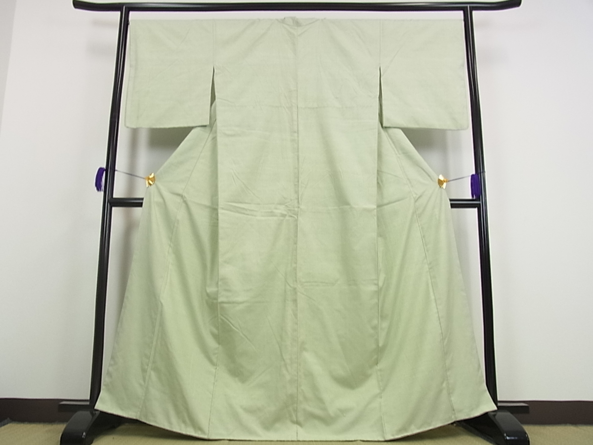 平和屋着物●結城紬　色無地　青白橡色　正絹　逸品　CABB4019yc 平和屋着物□結城紬 色無地 白緑 まるやま扱い 逸品m914 重要無形文化