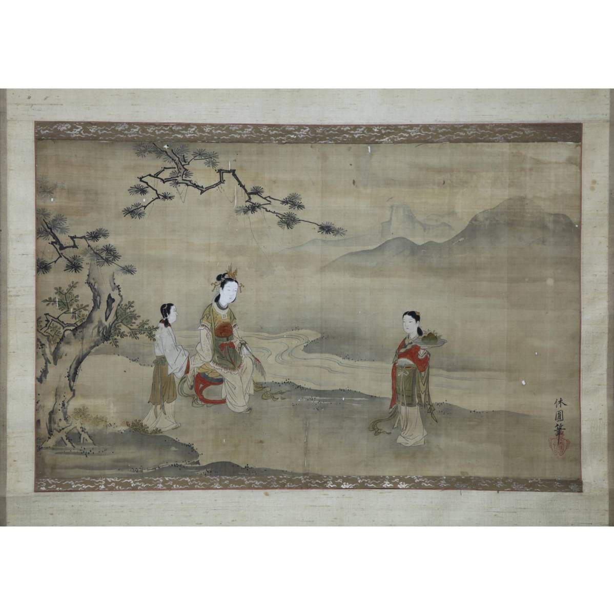 慶應◇江戸時代 狩野派絵師肉筆古画 紙本金地着色唐山水 | 画人たちの1