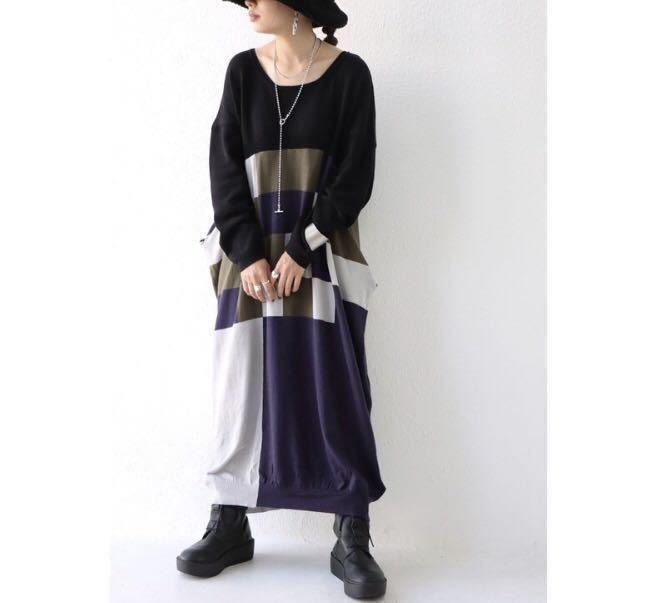 【100%新品，人気セール】 アンティカ antiqua 配色ニットワンピース ロングワンピース(Mサイズ)｜売買されたオークション情報、yahooの商品情報をアーカイブ公開 - オークファン Mサイズ