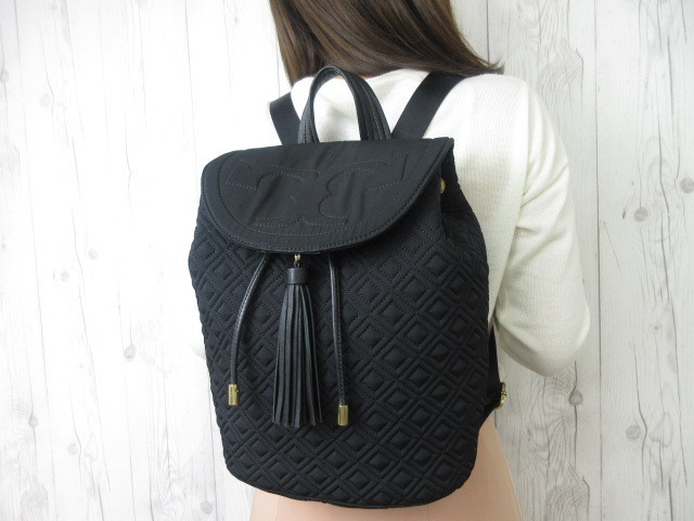 極美品 Tory Burch トリーバーチ リュックサック バックパック バッグ ナイロンキャンバス×レザー 黒 46657 トリーバーチ リュック TORY 0 ネイビー ブラック