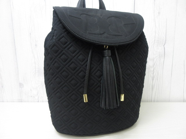 極美品 Tory Burch トリーバーチ リュックサック バックパック バッグ ナイロンキャンバス×レザー 黒 46657 トリーバーチ リュック TORY 0 ネイビー ブラック