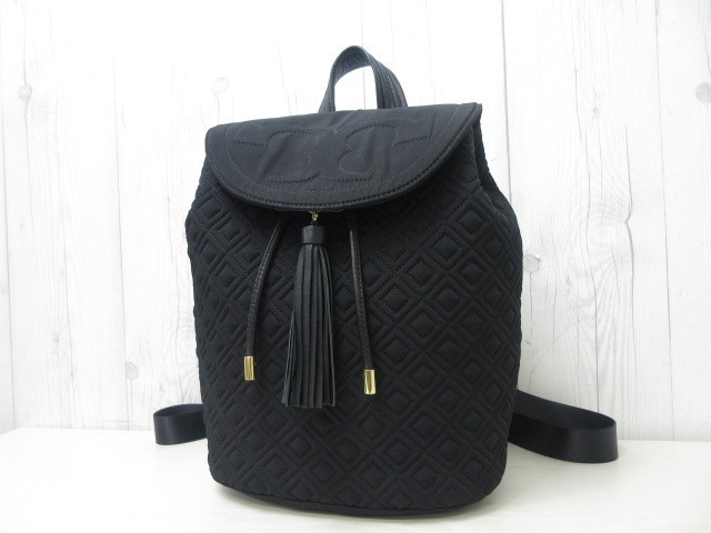 極美品 Tory Burch トリーバーチ リュックサック バックパック バッグ ナイロンキャンバス×レザー 黒 46657 トリーバーチ リュック TORY 0 ネイビー ブラック