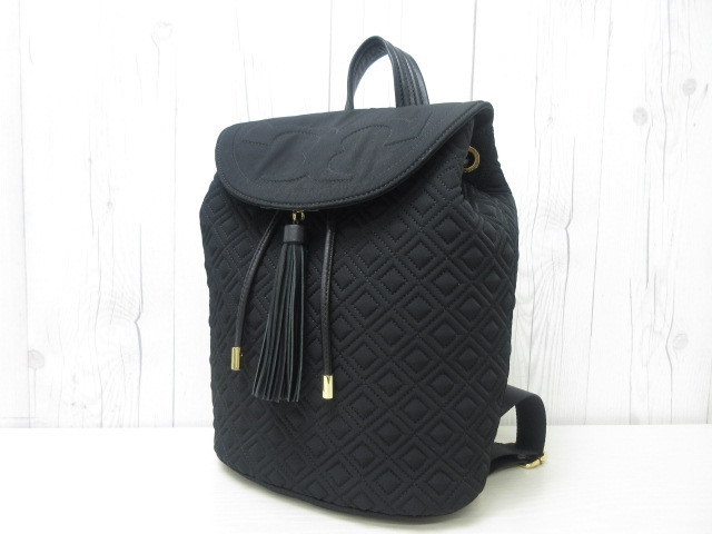 極美品 Tory Burch トリーバーチ リュックサック バックパック バッグ ナイロンキャンバス×レザー 黒 46657 トリーバーチ リュック TORY 0 ネイビー ブラック