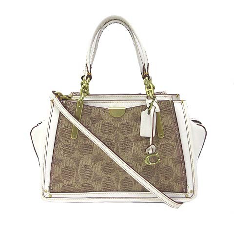 コーチ COACH 2WAY ハンド ショルダー バッグ 茶 ブラウン 白 ホワイト 