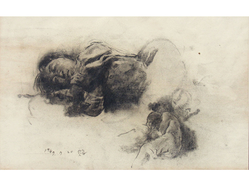 決算特価2月限定【絵画館】佐藤照雄 デッサン画・眠る女ほか・2点組 