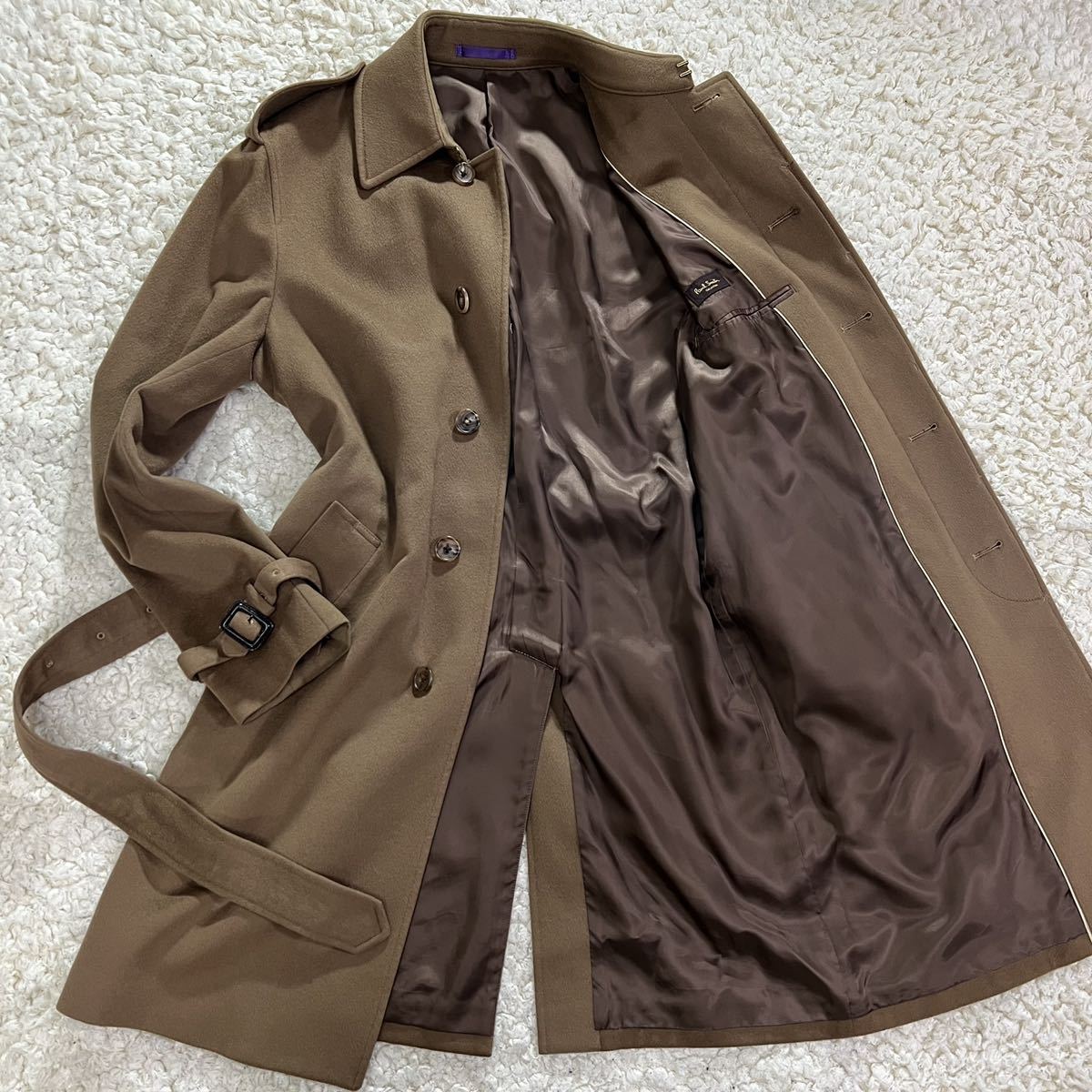 Paul ポールスミス Smith 希少モデル 比翼 ウールカシミヤ混 M 黒 無地 チェスターコート Collection SMITH PAUL コレクション 裏地プリント柄 レディース