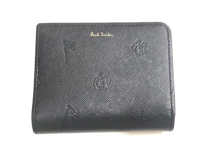 【9189】Paul Smith ポールスミス　財布　黒　二つ折り　ファスナー　小銭入れあり