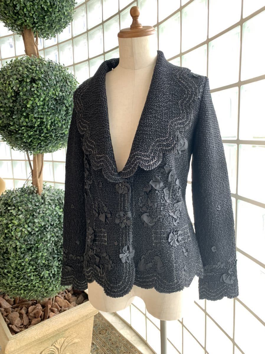 ㈱ハローハロー ノコオーノ☆黒スカラップ襟プリーツジャケット40美品♪f