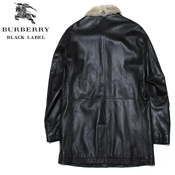 バーバリーブラックレーベル 羊革 レザージャケット コート チンチラファー 中綿 ☆世界三大毛皮チンチラファー付☆M(2) バーバリーブラックレーベル