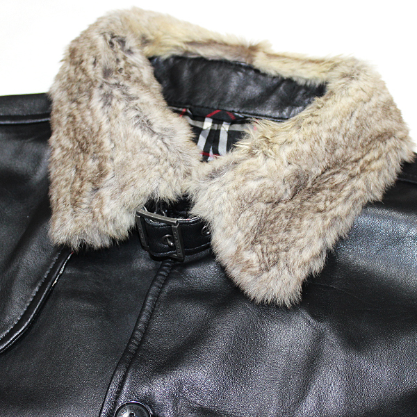 バーバリーブラックレーベル 羊革 レザージャケット コート チンチラファー 中綿 バーバリーブラックレーベル 羊革 レザージャケット コート チンチラ