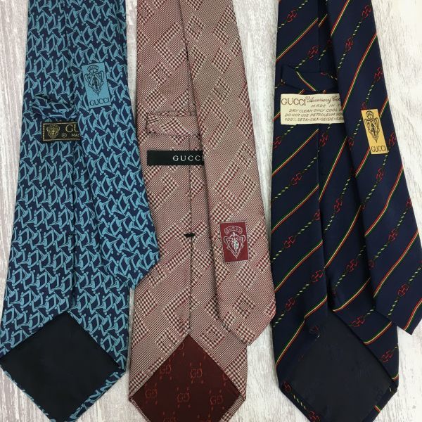 F18-K◇イタリア製 GUCCI ネクタイ◇3本セット シルク100% 赤系 ブルー 
