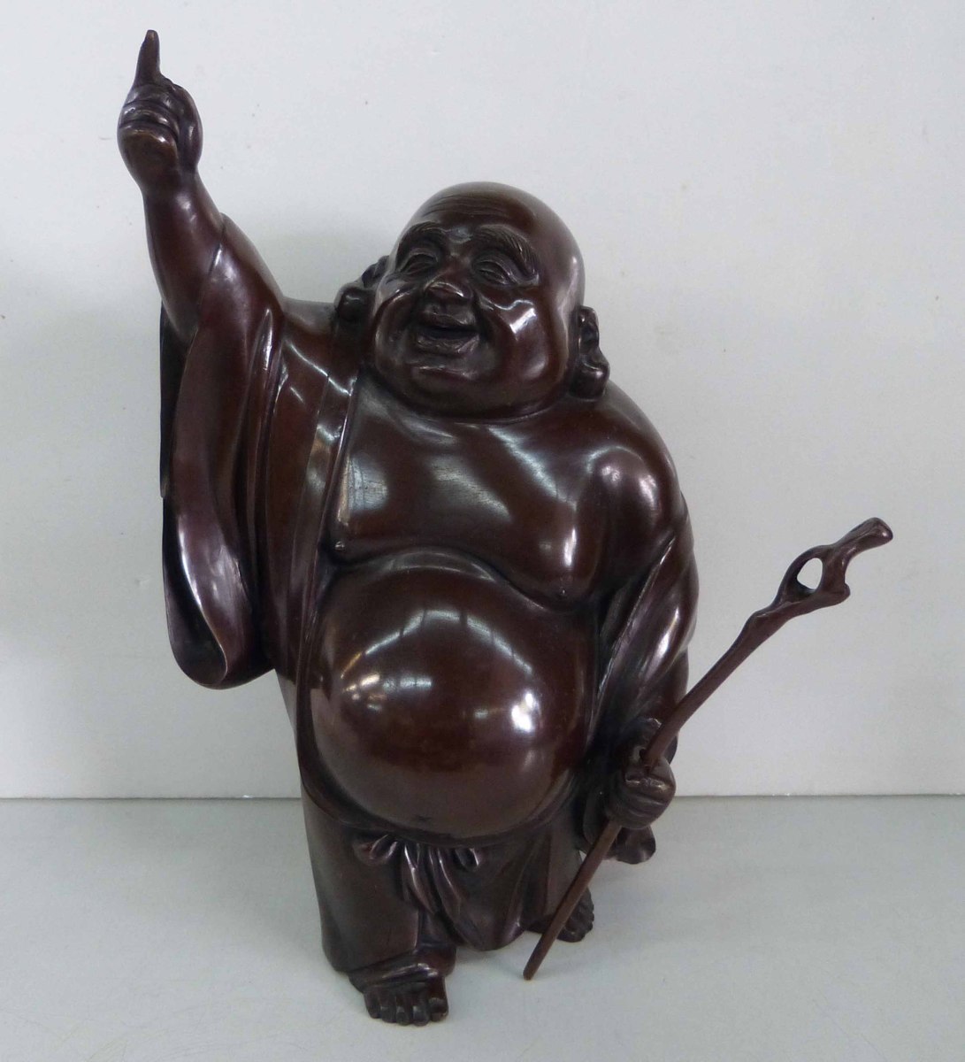 ☆金属工芸!雄峰/作 布袋様 福の神/縁起物/置物/オブジェ 全長38cm USED品☆