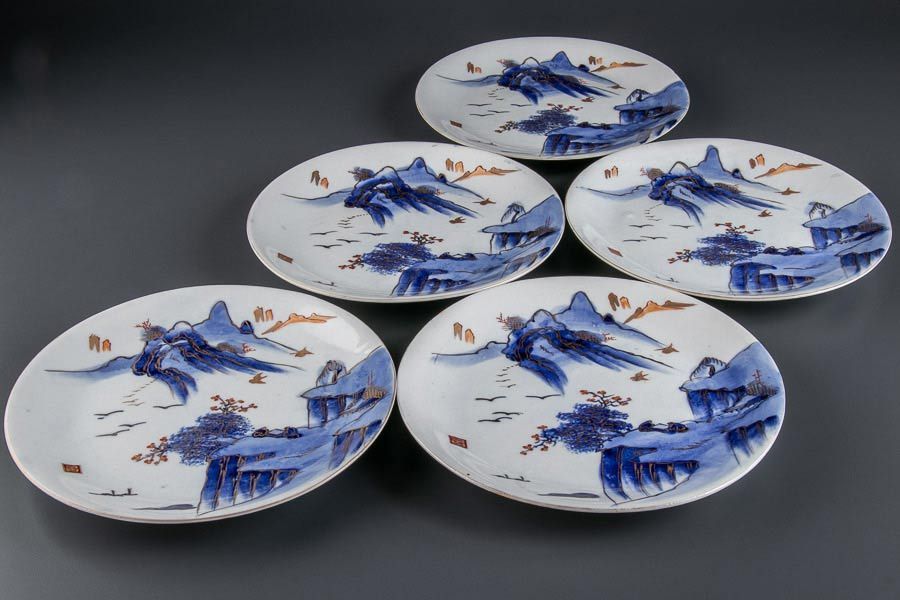 美術品・アンティーク・コレクション 古伊万里焼 山水画 色絵金彩 骨董