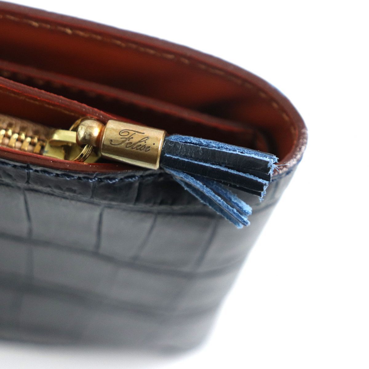 未使用品▽Felisi フェリージ 1064/SA クロコ型押し 2つ折り財布