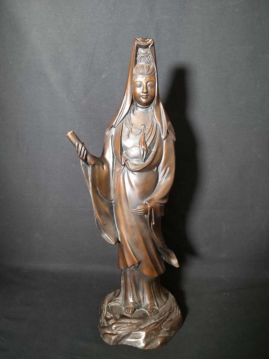 木彫菩薩像 光徳在銘 仏教美術 白檀 一刀彫 観音菩薩像 般若心経彫