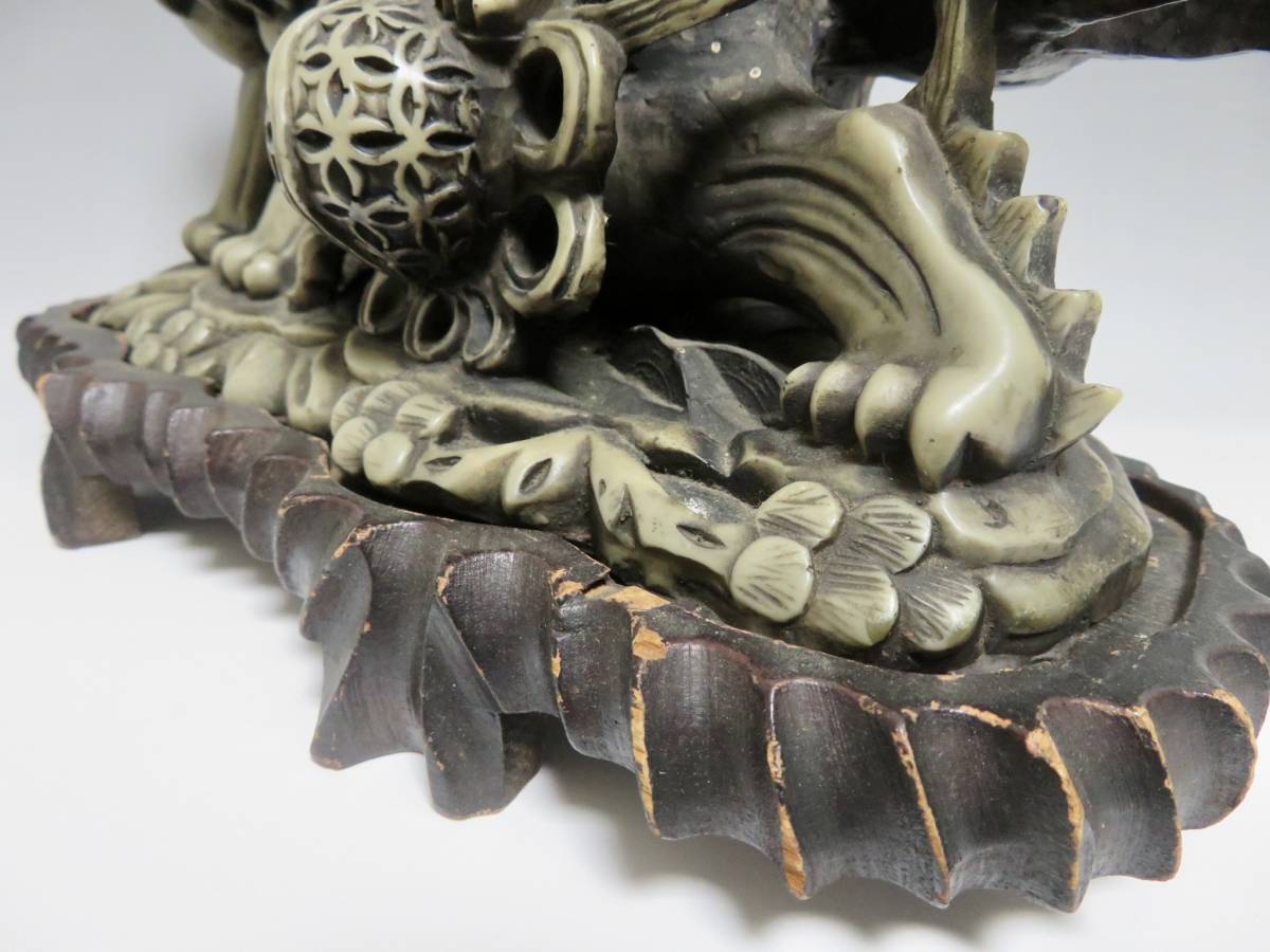 骨董品　獅子 骨董屋整理品】中国美術 唐獅子 親子獅子 置物 オブジェ 台座付 細密