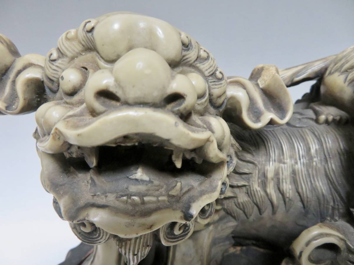 骨董屋整理品】中国美術 唐獅子 親子獅子 置物 オブジェ 台座付 細密