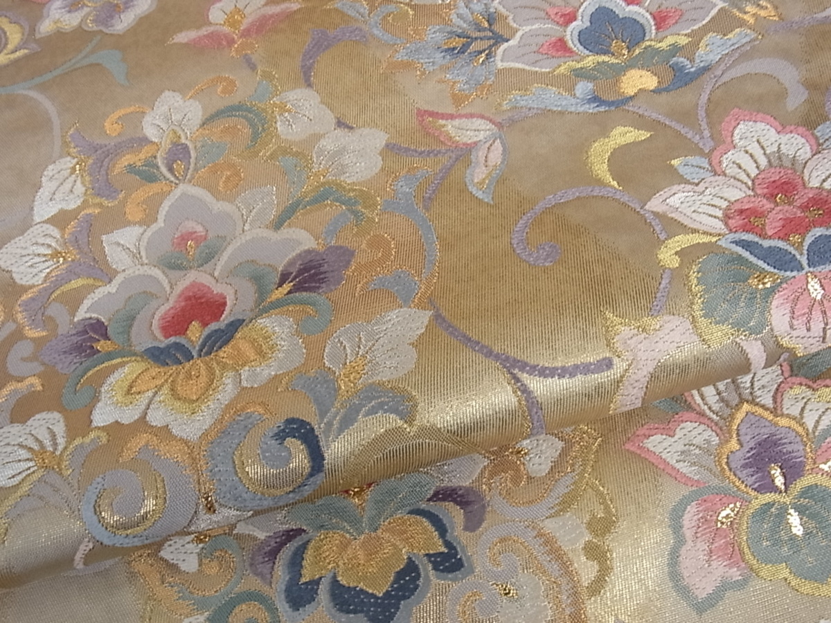 花美人着物□六通柄袋帯 唐織 更紗花唐草文 金銀糸 逸品