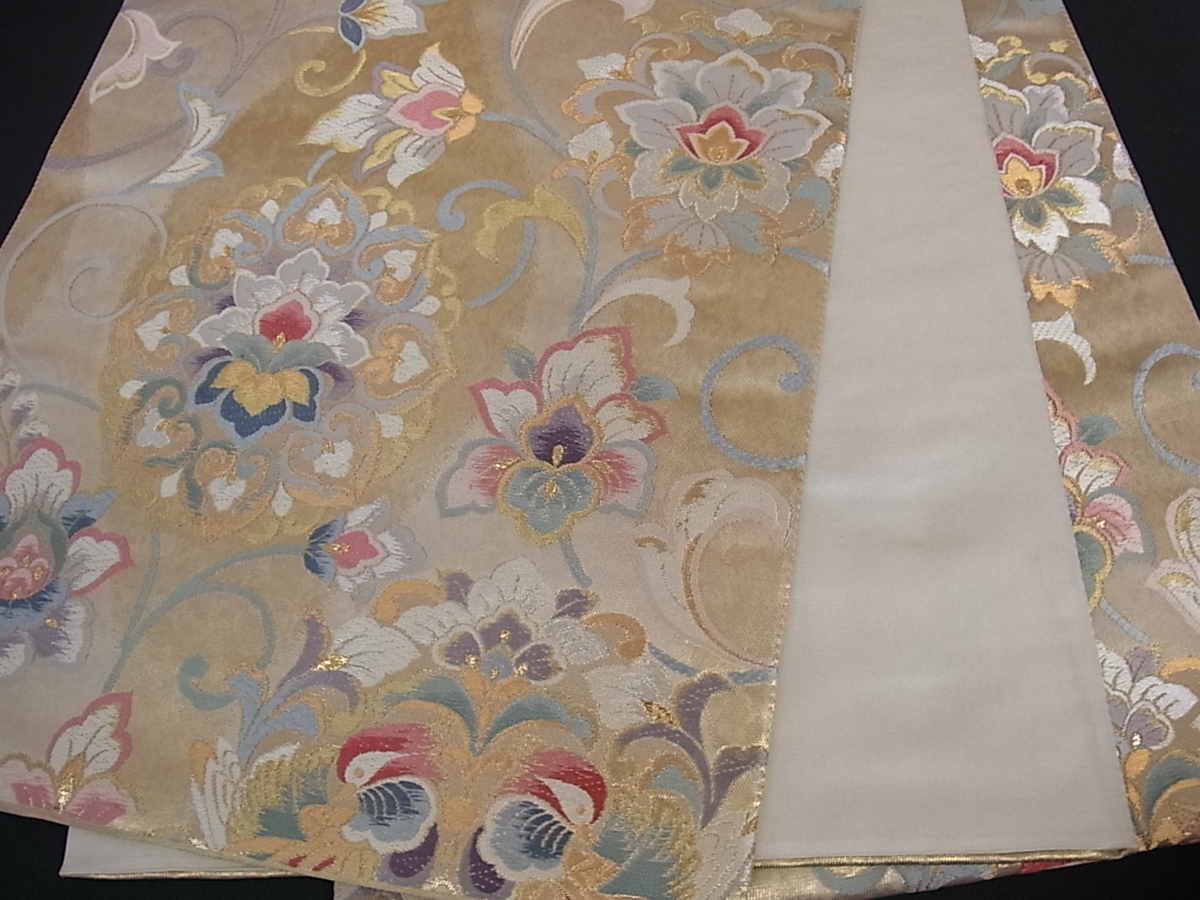 花美人着物□六通柄袋帯 唐織 更紗花唐草文 金銀糸 逸品