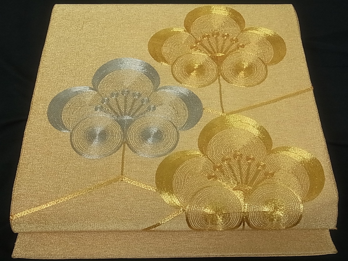 平和屋着物□太鼓柄袋帯 作家物 駒刺繍 綴れ 梅 金銀糸 逸品