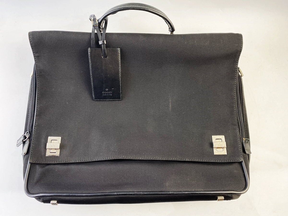 良品 グッチ GUCCI ビジネスバッグ ナイロン 黒 ナイロンジャガード 