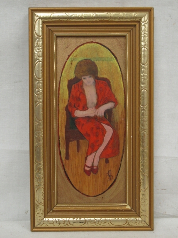 E1420 イギリス画家 Ivan Baron 2 女性 油彩 額装 小品