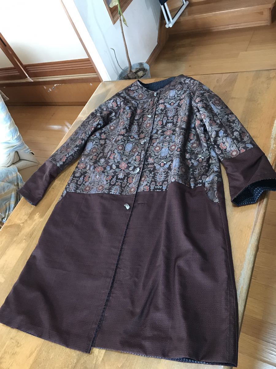 着物リメイク fu.☆ 久留米絣／大島紬＋更紗紬 リバーシブル パッチ 