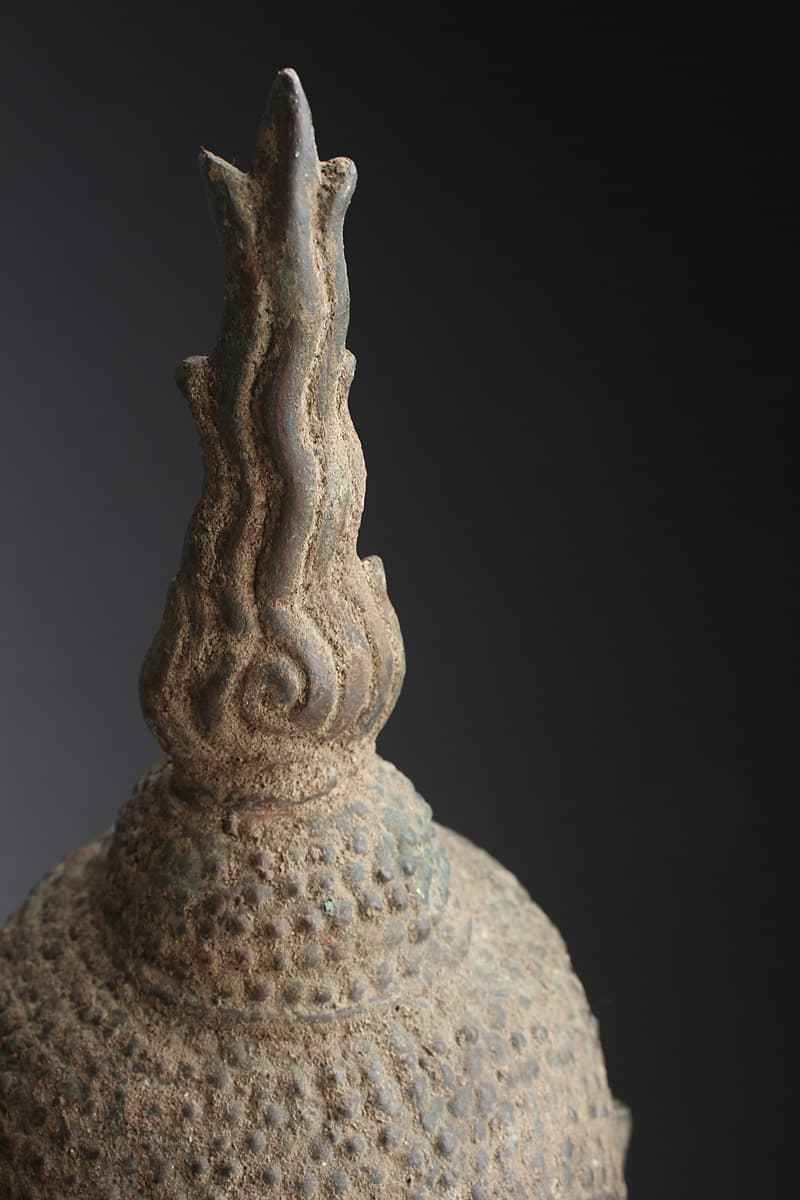 UR573 時代物 クメール美術 スコータイ様式 銅仏頭 高19.3cm 重507g