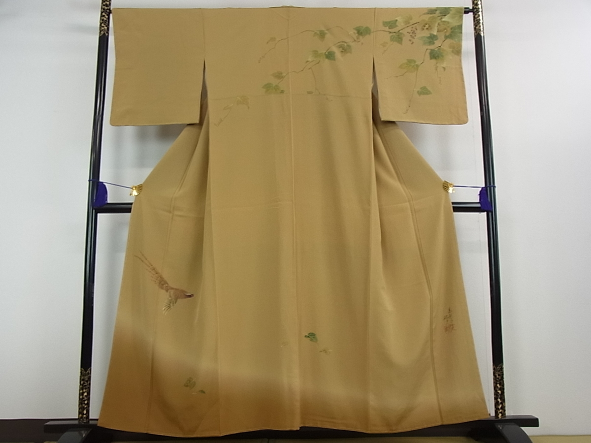 訪問着 着物 中古 正絹 袷 セミフォーマル 日本画家 水嶋征夫 手描き 植物文様 灰梅色 多色 身丈160cm 裄63.5cm M きもの北條 A1309-8 訪問着 着物 中古 正絹 袷 セミフォーマル 日本画家 水嶋征夫 手描き