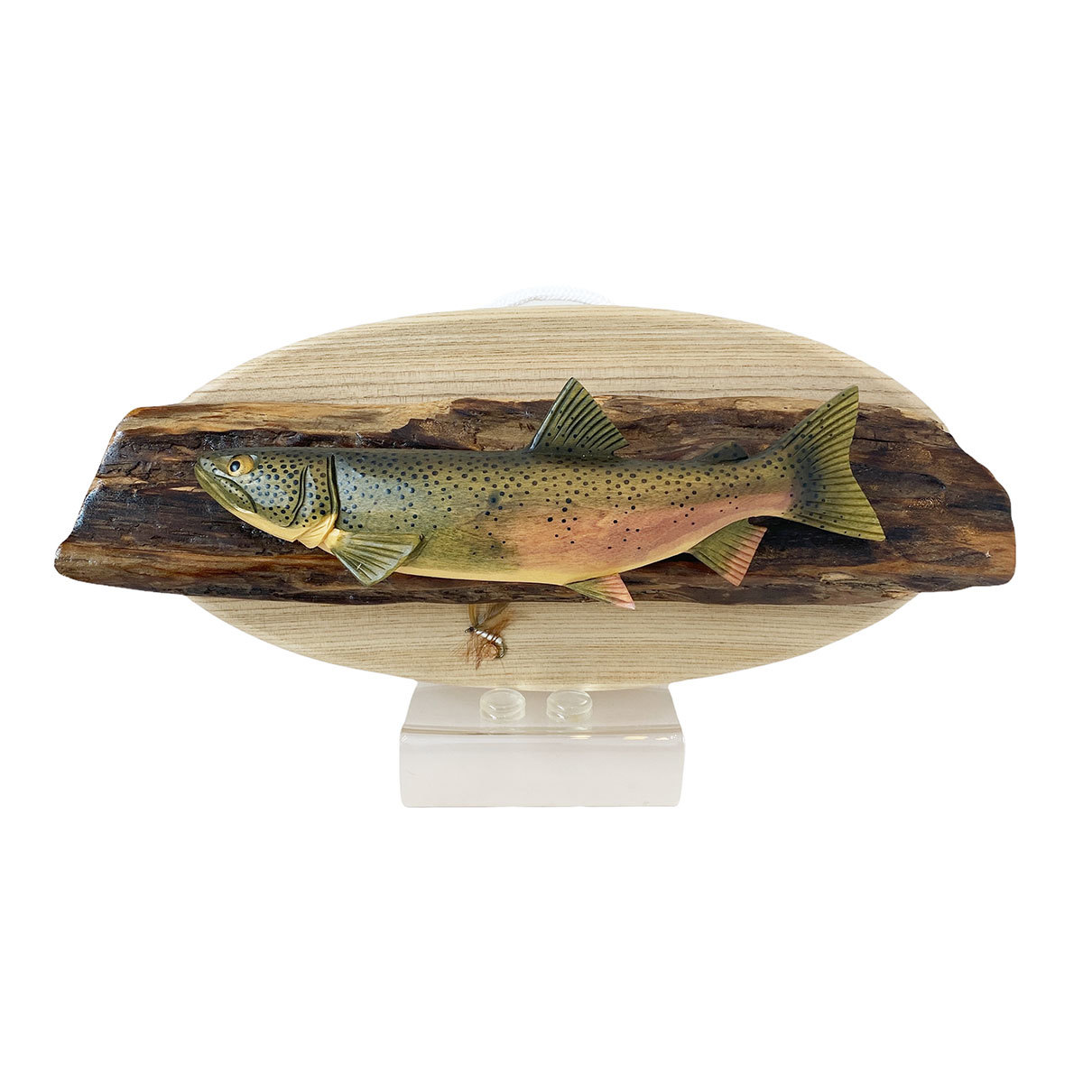 M0273 美品☆アイヌ民芸品 木彫り ニジマス アイヌコタン 壁飾り 魚 
