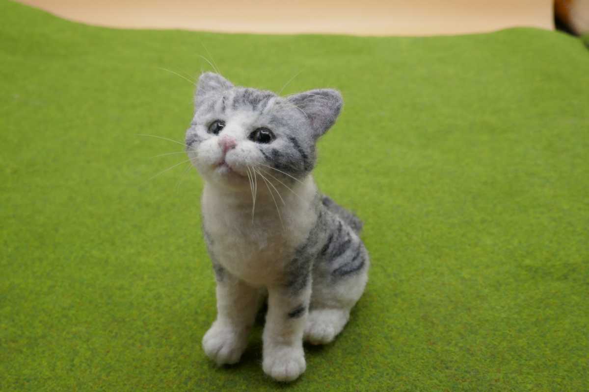 Kurimaru 羊毛フェルト 猫 サバ白猫 見上げるサバ白子猫 仔猫 羊毛フェルト 売買されたオークション情報 Yahooの商品情報をアーカイブ公開 オークファン Aucfan Com