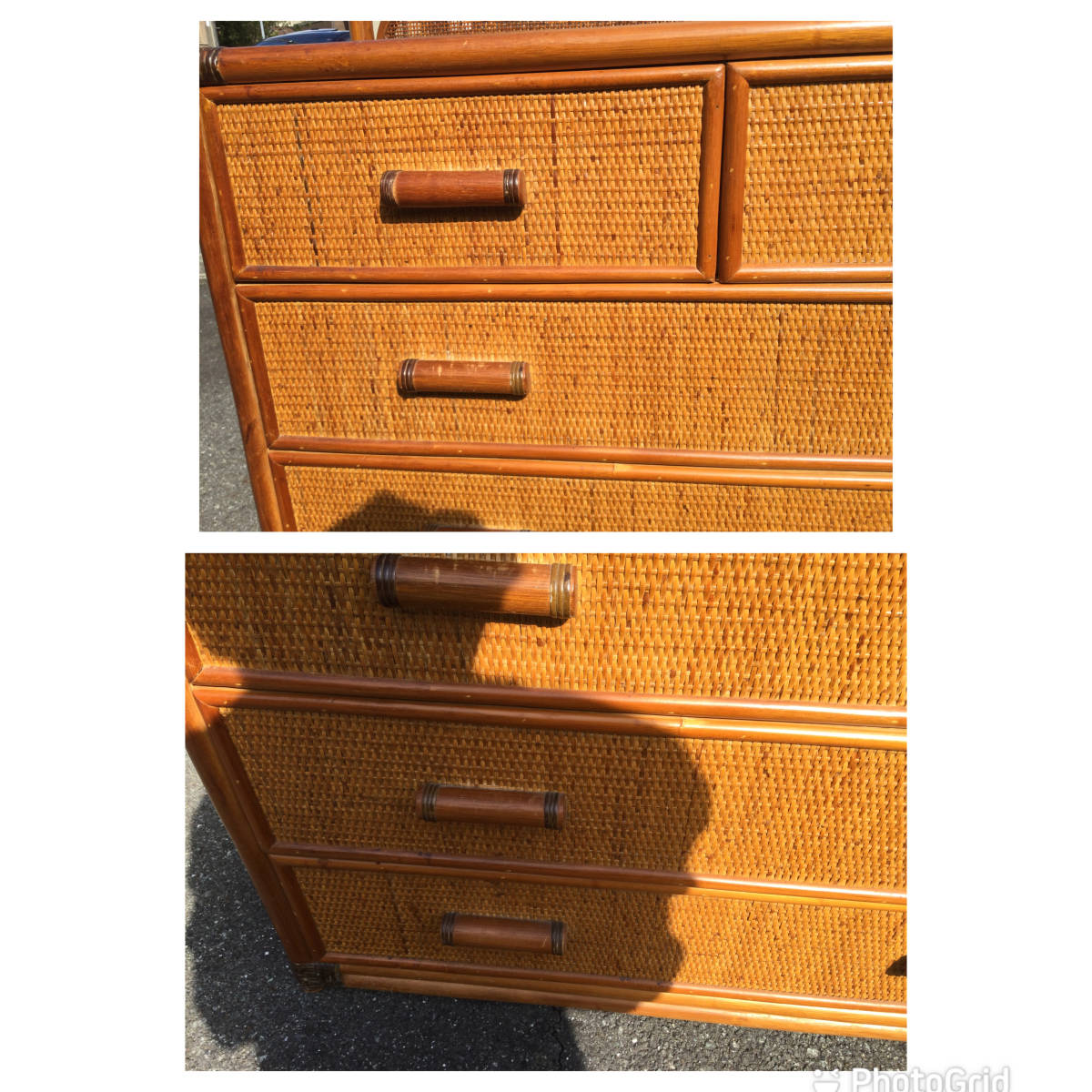 籐 ラタン 4段 ランドリー ラック チェスト キャスター付 引き出し