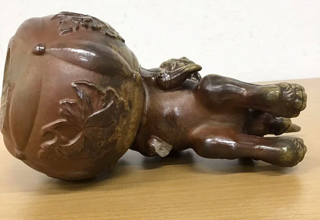 700M）床の間 鑑賞美術 木村陶峰 玉乗り獅子 備前焼 伏せ香炉 （うぶ品