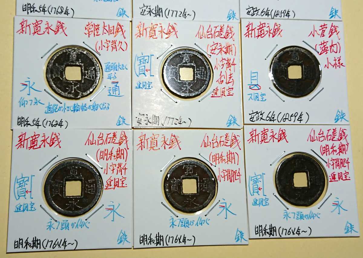 古銭・寛永通宝【新寛永銭(鉄銭) レア銭含む！ 各種12枚セット】No.050