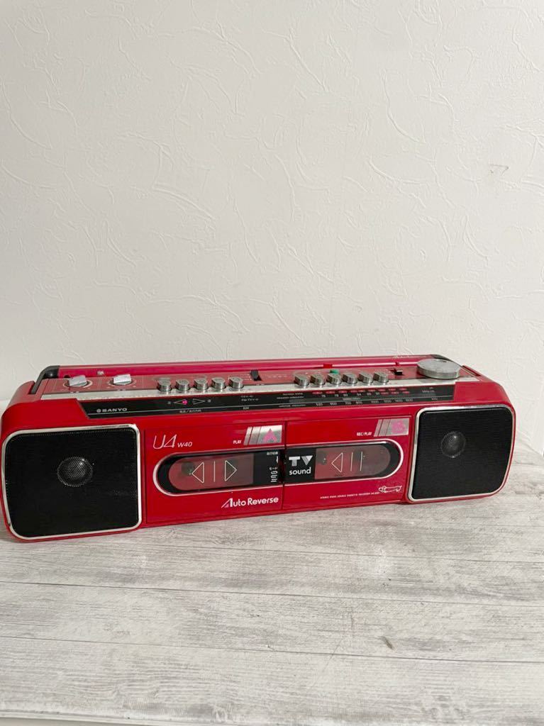 SANYO ダブルラジカセ 昭和レトロ サンヨー 80s 小型 WU4A 白 美品