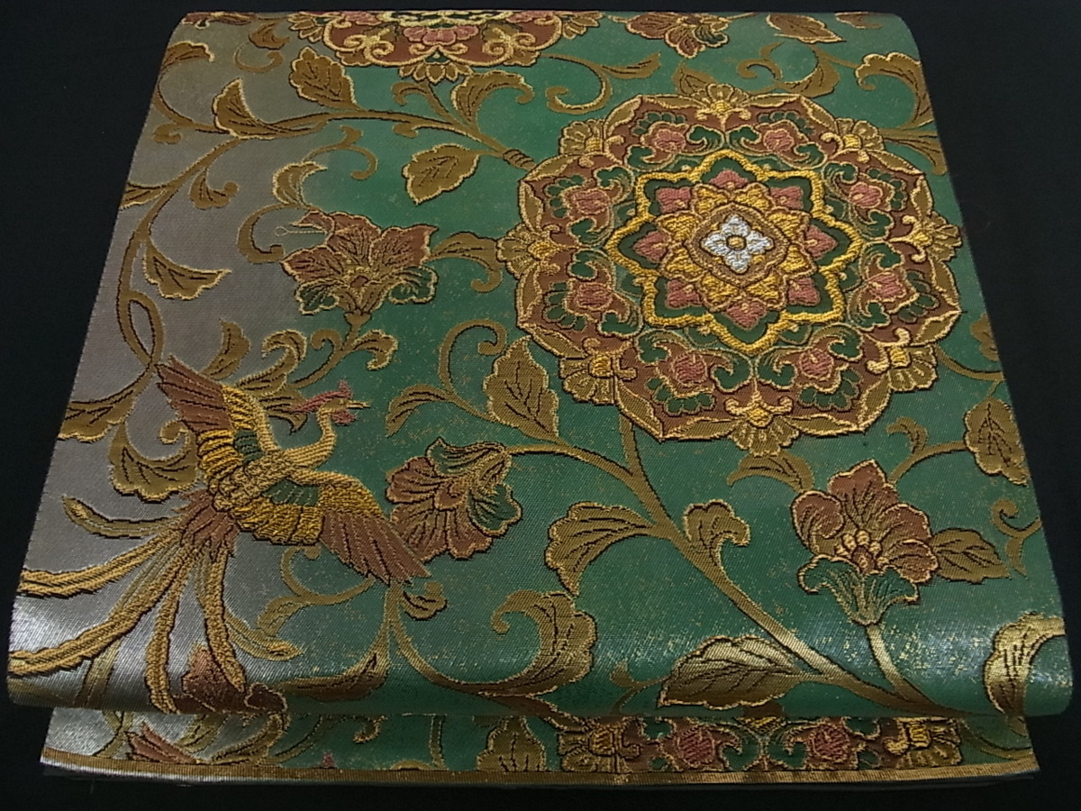 ▲606mn102▲夏帯 桐鳳凰文 花唐草 鳥 金糸 銀糸 名古屋帯▲美品 花美人着物□六通柄袋帯 唐織 鳳凰花唐草文 金銀糸 逸品 du1113 袋帯