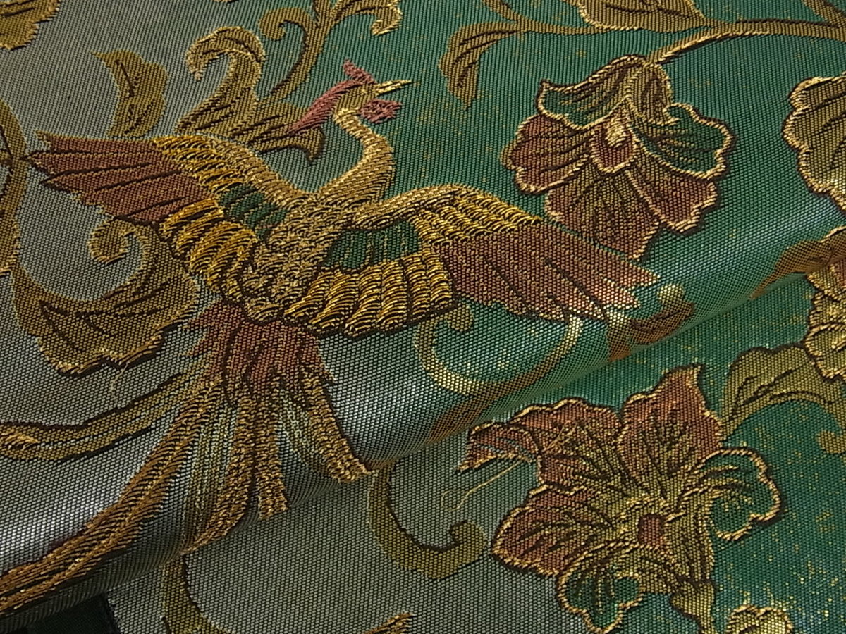 花美人着物□六通柄袋帯 唐織 鳳凰花唐草文 金銀糸 逸品 du1113 袋帯