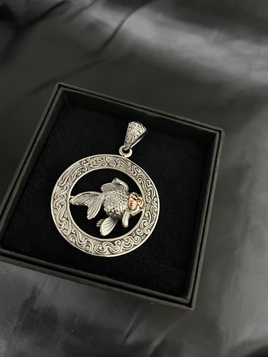 新品 シルバー925 獅子頭 ランチュウ × 水紋 和柄 ペンダントトップ  