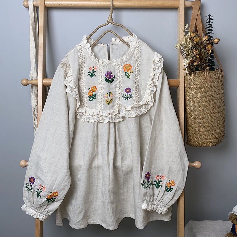 セール，新作 レディース トップス 刺繍麻リネン おしゃれフリル(XLサイズ以上)｜売買されたオークション情報、yahooの商品情報をアーカイブ公開 - オークファン XLサイズ以上