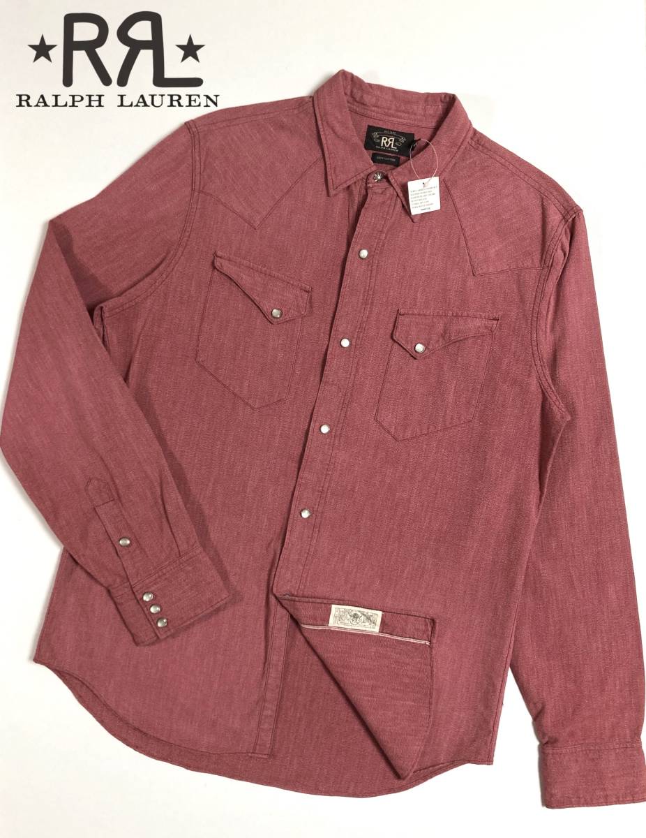 未使用品 RRL ダブルアールエル L 長袖 ウエスタンシャツ 赤 レッド 