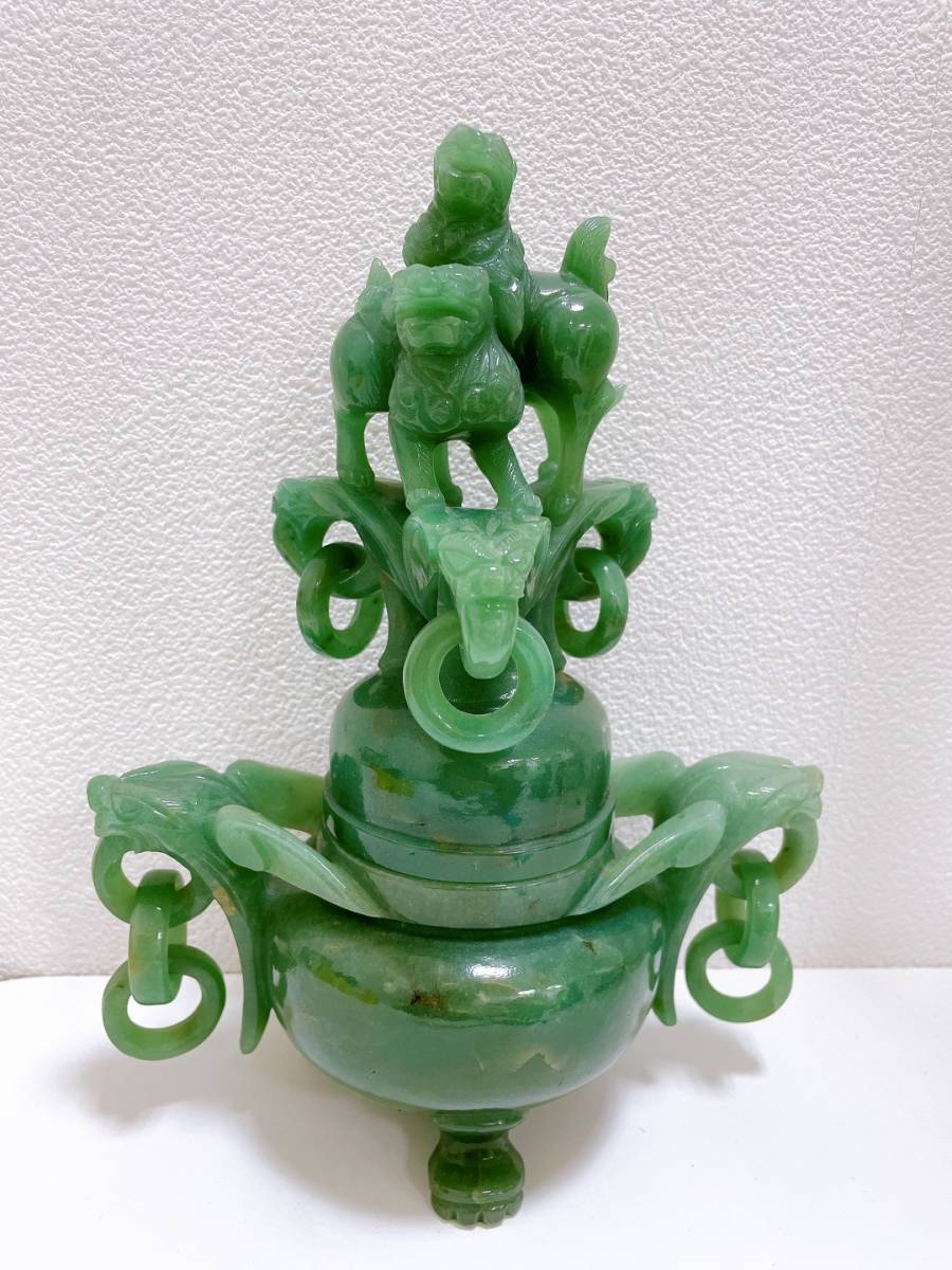 中国古玩 唐物 香炉 置物 翡翠 遊環 緑砡石 時代物 Yahoo!オークション