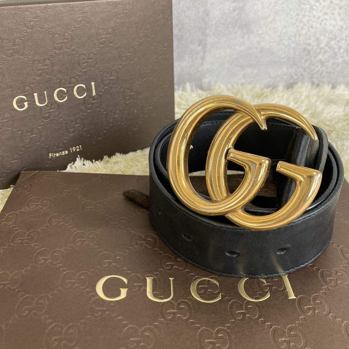 限定セール，人気セール 1円 GUCCI グッチ ベルト バックル マーモント GG ゴールド 金 インターロッキング メンズ レディース ユニセックス ブラック 黒(ベルト)｜売買されたオークション情報、yahooの商品情報をアー 服飾小物
