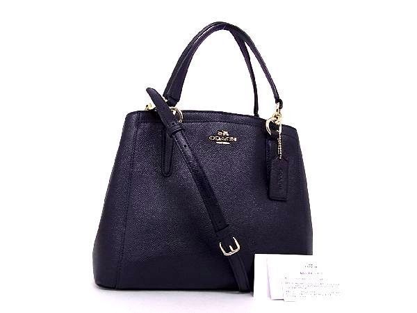 1円 ■極美品■ COACH コーチ F57847 ミネッタ レザー ゴールド金具 2WAY ハンドバッグ ショルダー トート 斜め掛け ネイビー系 X6809Jオ