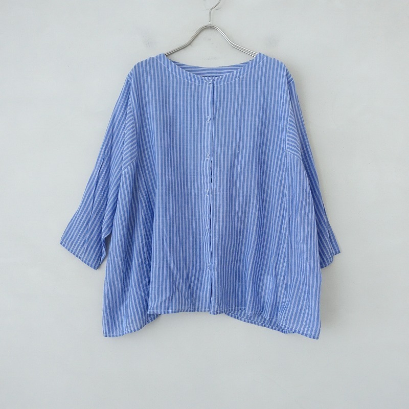 ■コンジェペイエ アデュートリステス conges payes ADIEU TRISTESSE *コットンストライプワイドシャツ*ブルーブラウス0322【82C22】